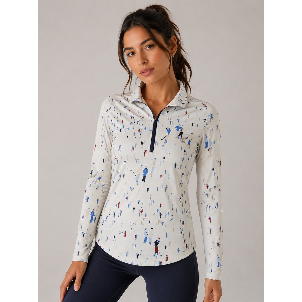 SanSoleil SolCool Womens Small Golf Top Quarter Zip Long Sleeve White Print S